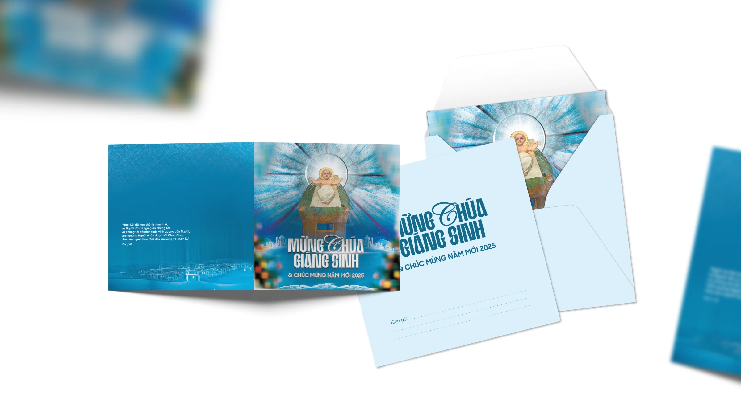Thiệp Giáng Sinh và mừng năm mới 2025 mẫu xanh